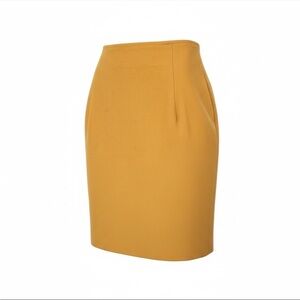 Vintage Mustard Wool Pencil Skirt High Waist Lined Classic Office Midi Small